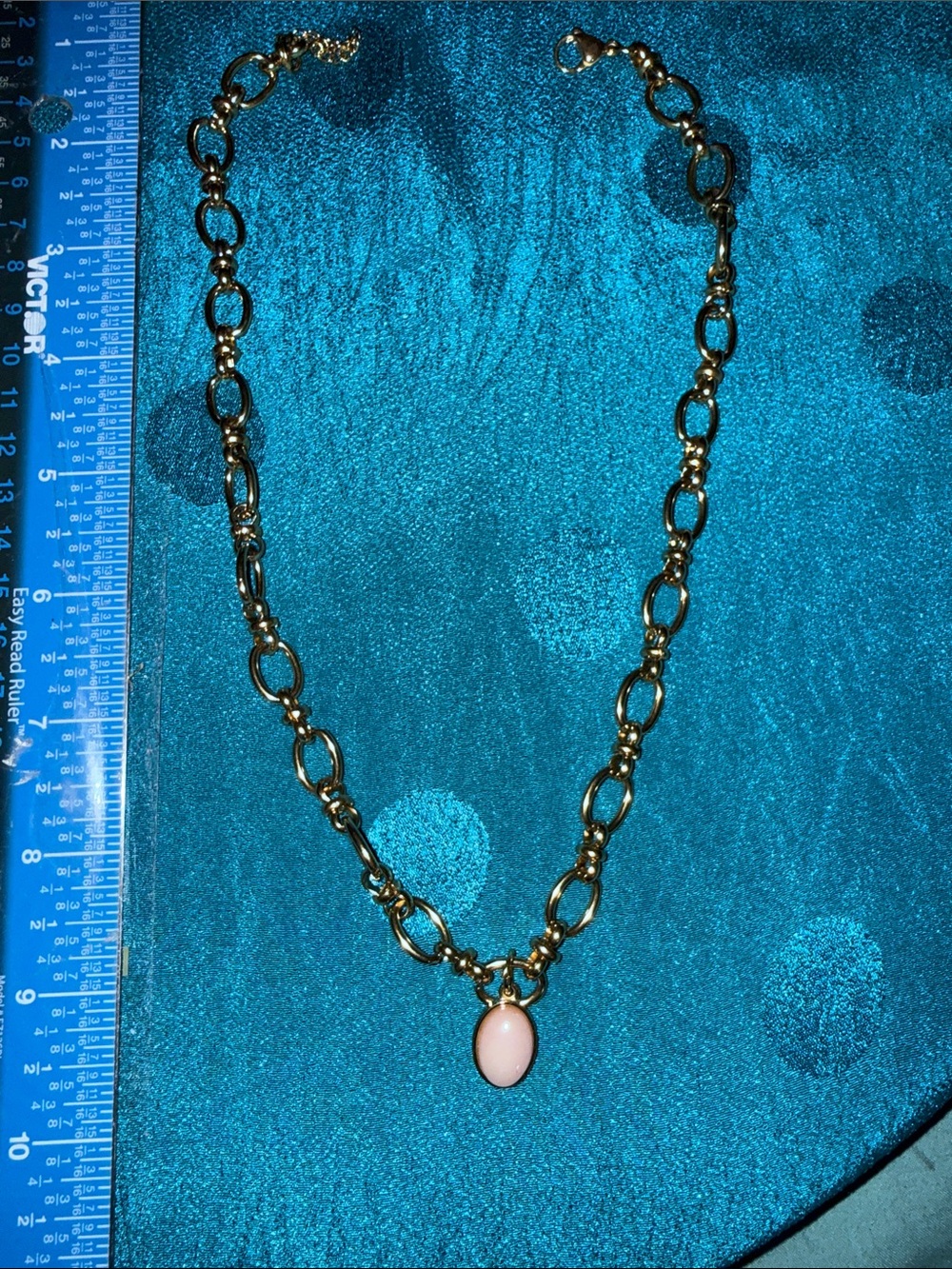 Gold Chain Necklace with Pink Oval Pendant
